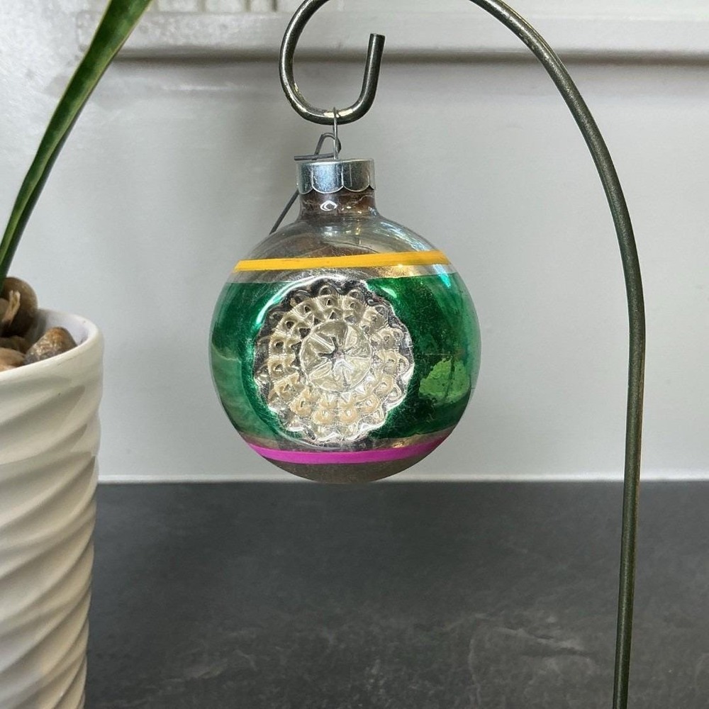 SHINY BRITE 2.25" Mercury Glass Double Indent Green Round Christmas Ornament